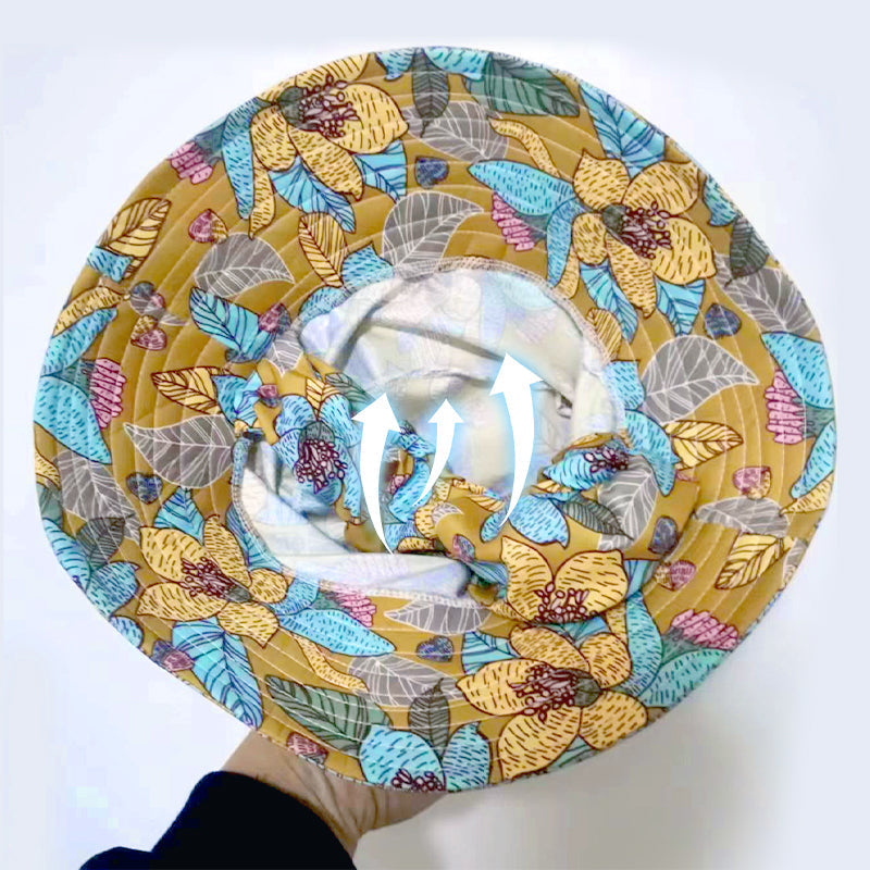 Floral Large Brimmed Sun Hat with Mask