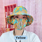 Floral Large Brimmed Sun Hat with Mask