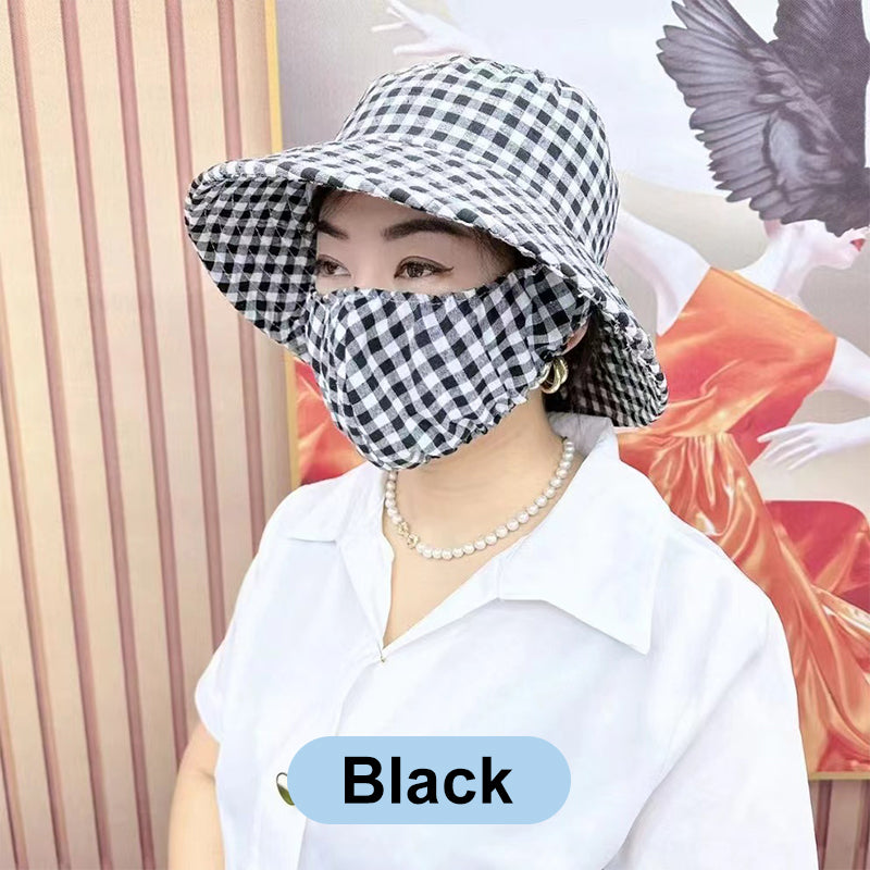 Floral Large Brimmed Sun Hat with Mask