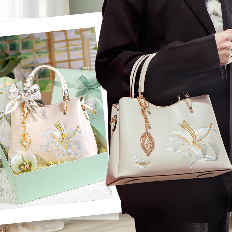 🌸Meet Mother's Day Discount 50%🌸Women's Elegant Embroidered Lily Handbag Gift Box