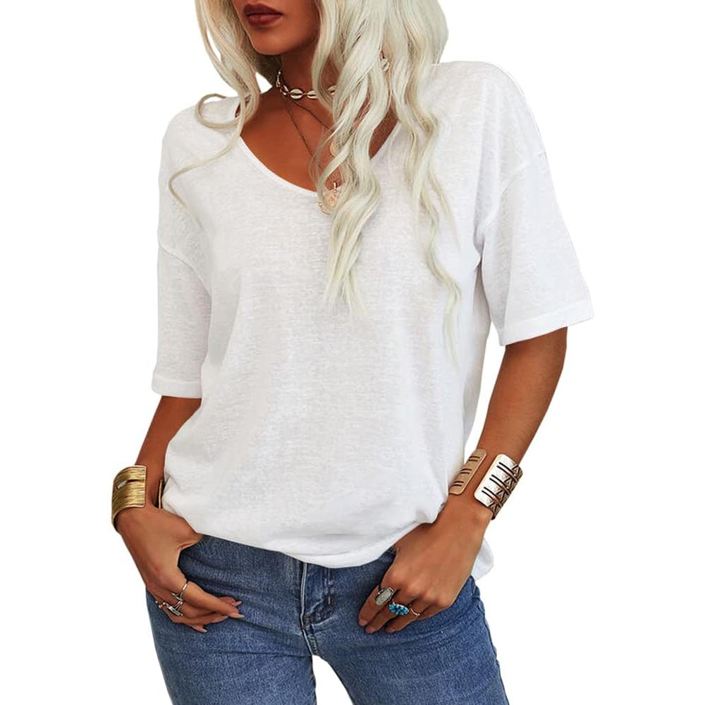 🔥Women's Solid Color V-Neck T-shirt