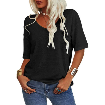 🔥Women's Solid Color V-Neck T-shirt
