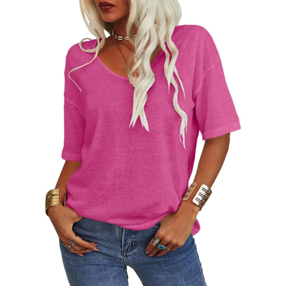 🔥Women's Solid Color V-Neck T-shirt