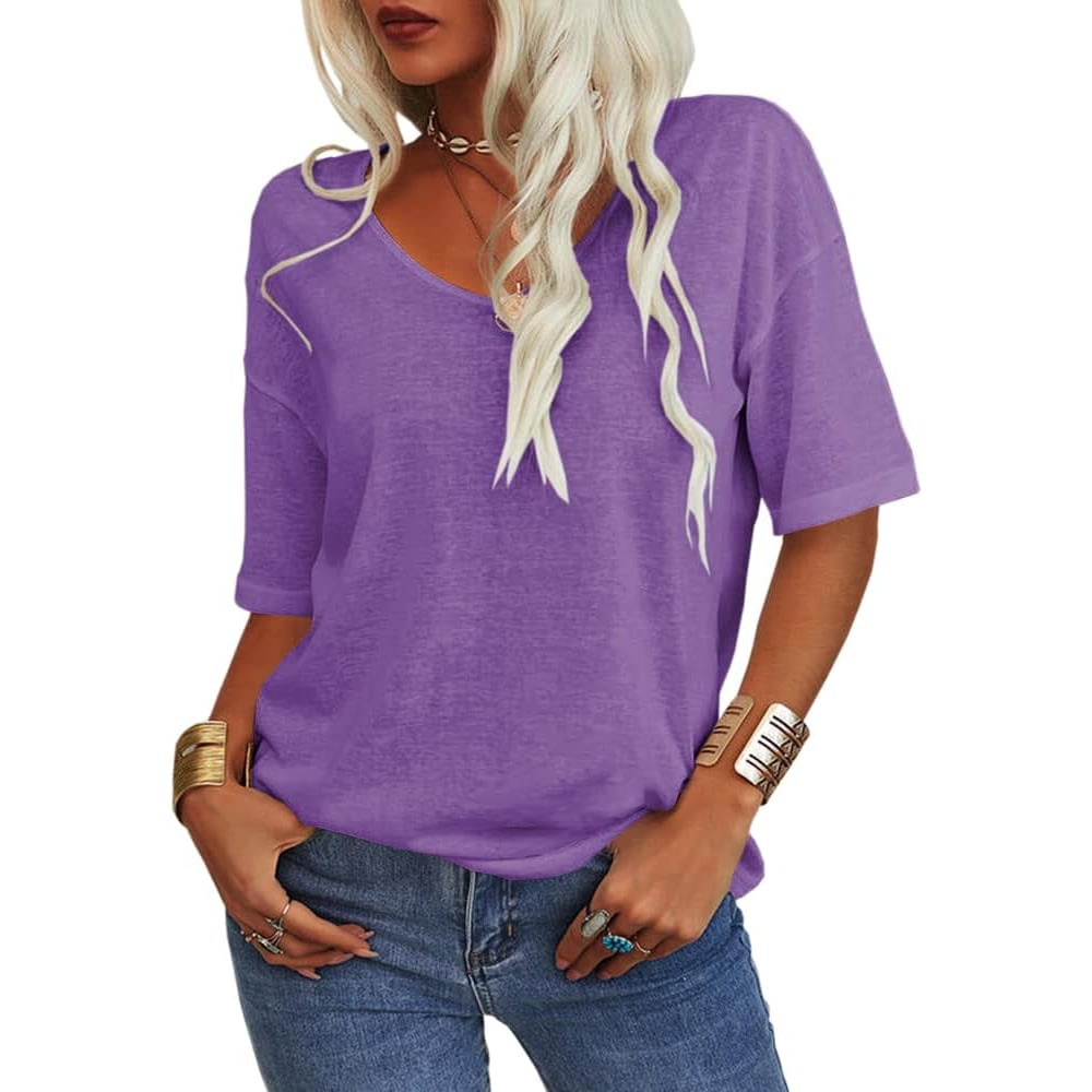 🔥Women's Solid Color V-Neck T-shirt