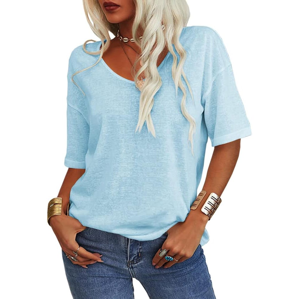 🔥Women's Solid Color V-Neck T-shirt