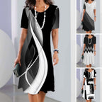 Women's Casual Loose Floral 3D Digital Printed Round Neck Dresses