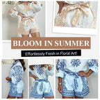 💕Patterned Tie Waist Button Up Shorts Co-ord