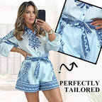 💕Patterned Tie Waist Button Up Shorts Co-ord