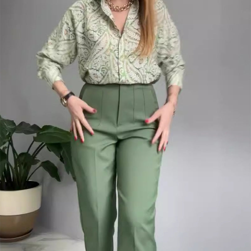 💐 Women's Printed Button-Up Shirt & Pants (High-end Fabric 2-Piece Set)