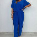 Women's V-Neck Solid Color Loose Waisted Jumpsuit