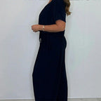 Women's V-Neck Solid Color Loose Waisted Jumpsuit