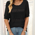 Women's Round Neck Hollow Knit Crochet Short Sleeve Sweater