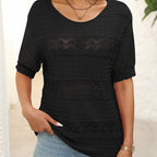 Women's Round Neck Hollow Knit Crochet Short Sleeve Sweater