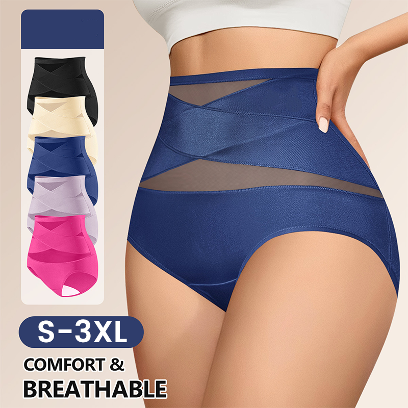 🌸Buy 1 Get 3 Packs✨Plus-Size High-Waist Cross Tummy Control Panties