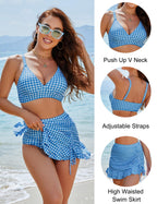 Gingham High Waisted Tummy Control Bikini Sets👙