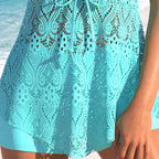 Women's V-Neck Lace Swimdress ＆ Boyshorts Two-Piece Set