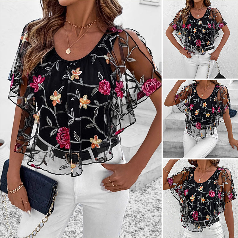 🌸Women's Printed Mesh Patchwork Top