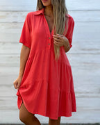 💝Solid Color Comfort Lapel Button Dress
