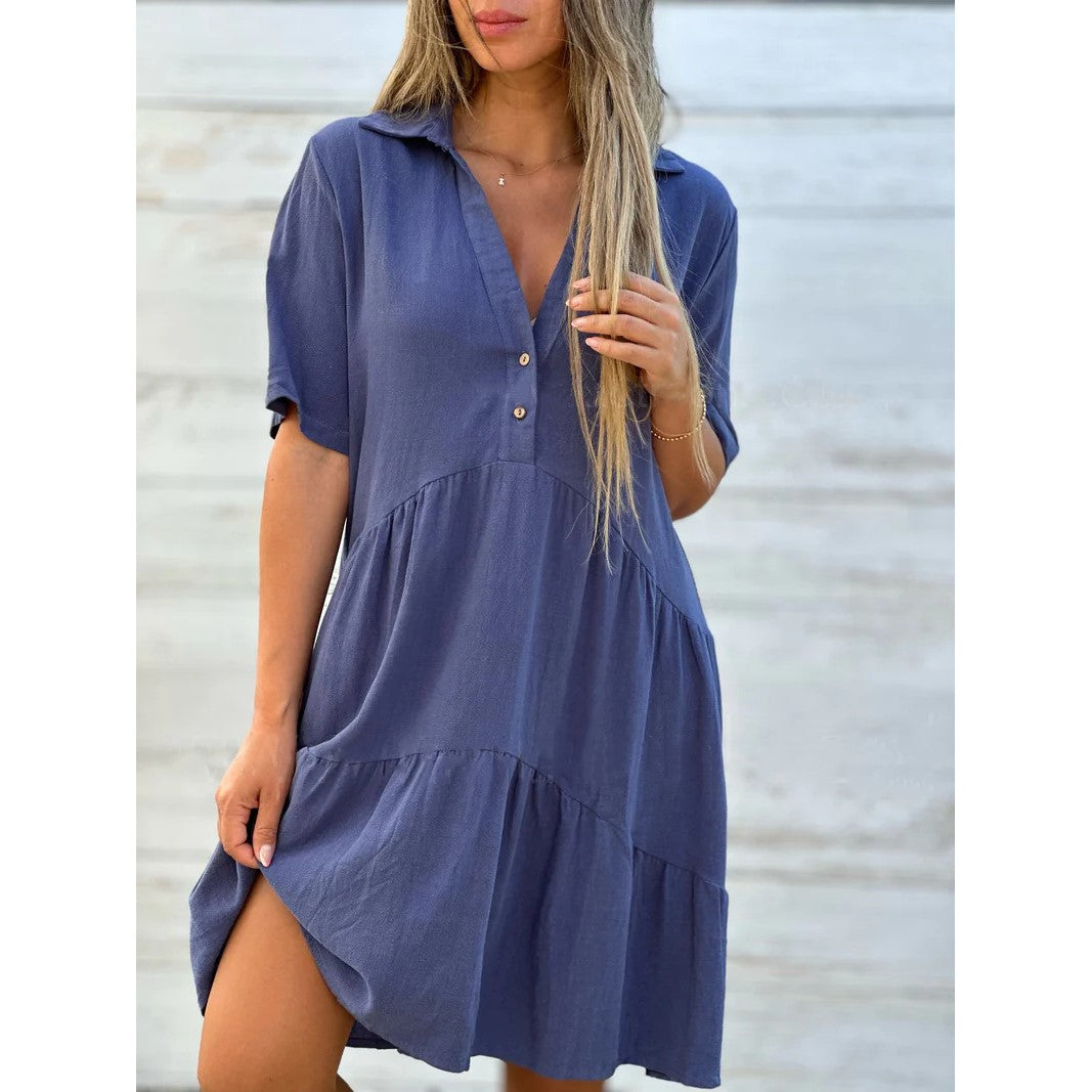 💝Solid Color Comfort Lapel Button Dress