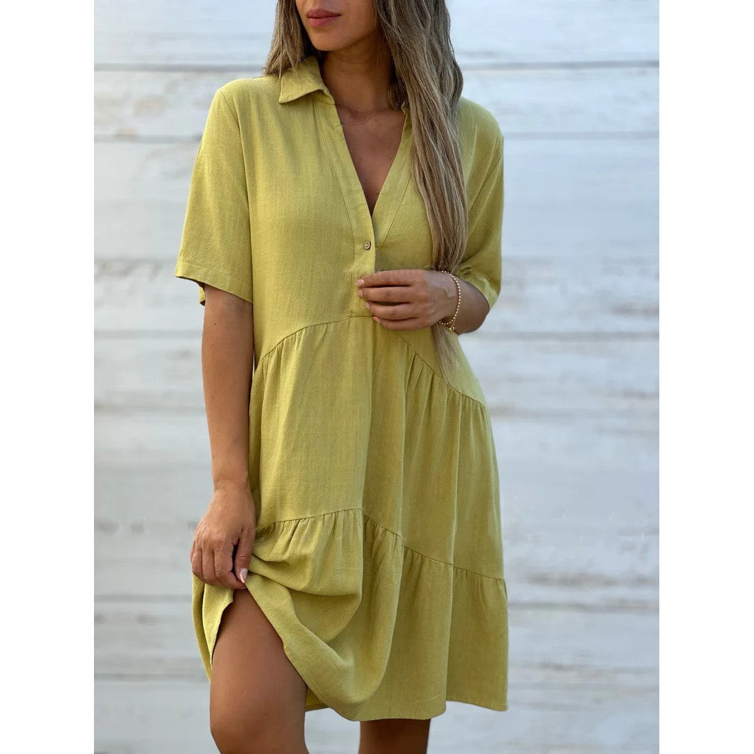 💝Solid Color Comfort Lapel Button Dress