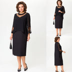 Women's Elegant Black 3/4 Sleeve Sheath Dresses