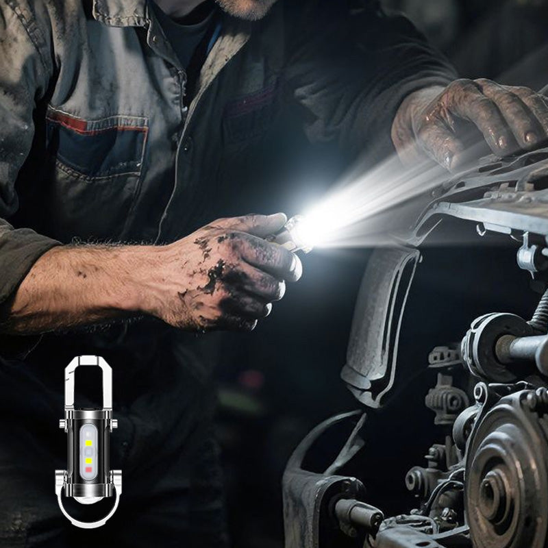 🔦💡 Keychain Flashlight – LED+COB dual light, 7 modes for every need. Ultra-light 29g – clip it on your keys or jacket. Never be caught in the dark again – safe walks, every time! 🚶✅