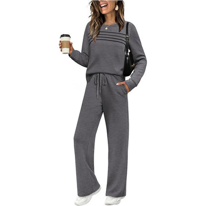 💐Women's Crew Neck Top & Drawstring Pants Set
