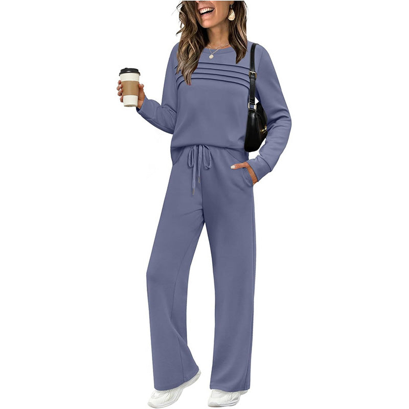 💐Women's Crew Neck Top & Drawstring Pants Set