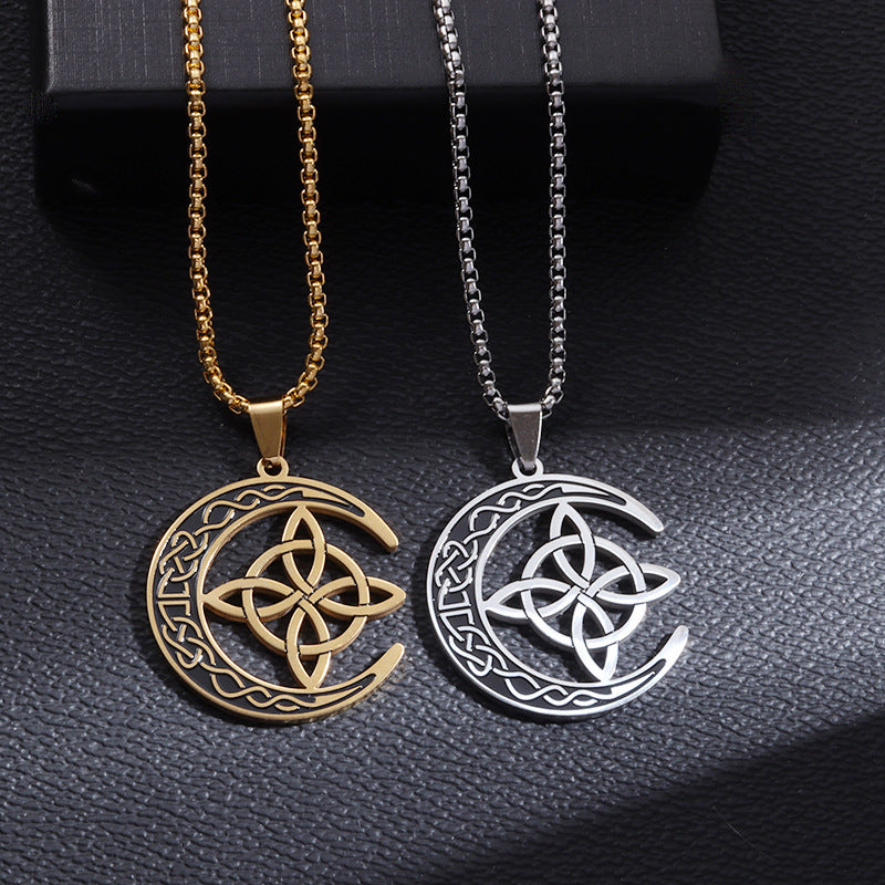 🌙 BUY 1 GET 1 FREE! 🔥 Celtic Moon Pendant Necklace - Stainless Steel & Adjustable Chain, Perfect Unisex Gift for Any Occasion ✨