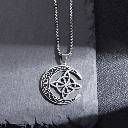 🌙 BUY 1 GET 1 FREE! 🔥 Celtic Moon Pendant Necklace - Stainless Steel & Adjustable Chain, Perfect Unisex Gift for Any Occasion ✨