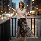 Women's Two-Piece Sweater & Leopard Flowy Skirt Set