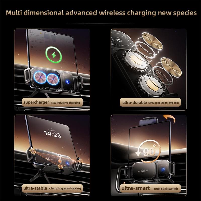⚡15W Wireless Fast-Charging Car Phone Mount for Foldable & Regular Smartphones