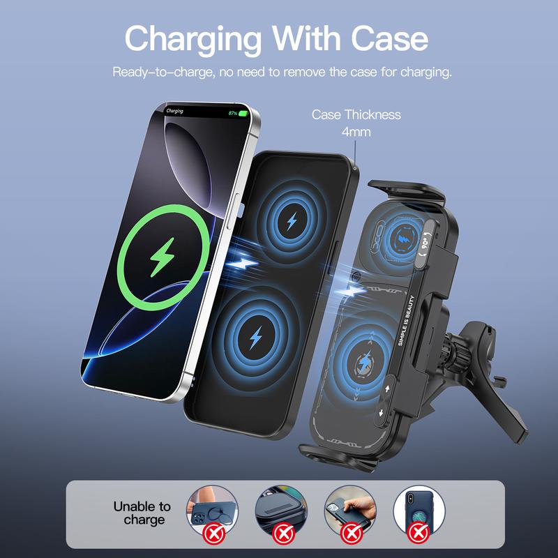 ⚡15W Wireless Fast-Charging Car Phone Mount for Foldable & Regular Smartphones