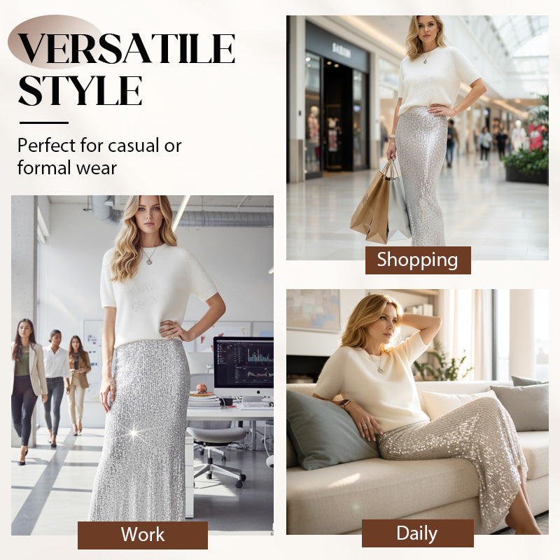 ✨👚Women’s Knit Top and Sequin Skirt 2-Piece Set💕