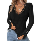 Value Bundle: Lace Detail V-Neck Top for Women + Brooch