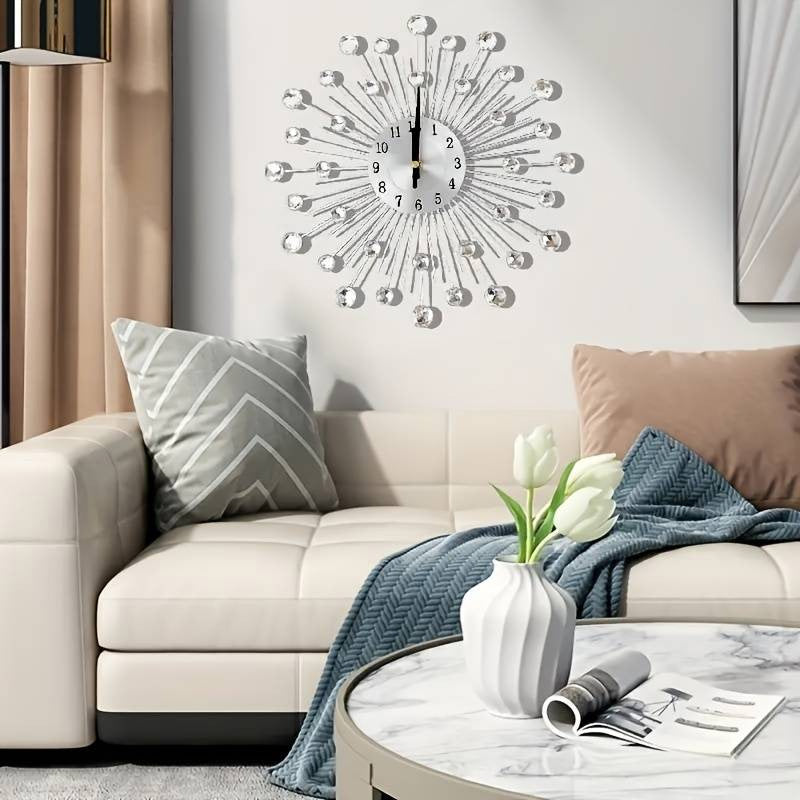 ✨🕰️ Creative Rhinestone Wall Clock – Silent, Minimalist Luxury for Living Room, Dining & Entryway! 💎🏡