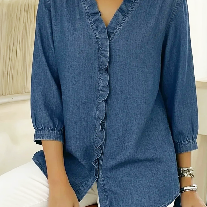 Women's Casual Ruffle V-Neck Shirt | Soft, Breathable & Flattering High-Low Hem ✨