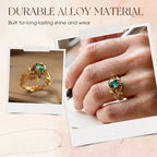 ✨💖Green Synthetic Crystal Ring with Intricate Leaf💍