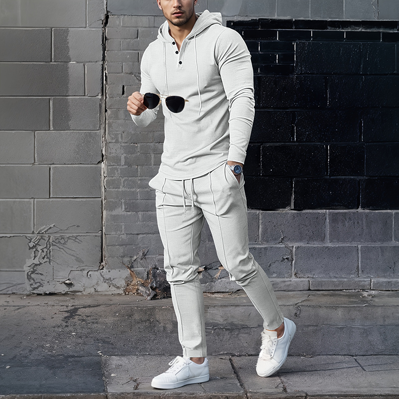 Men's Solid Color Hoodie Tracksuit 2-Piece Set