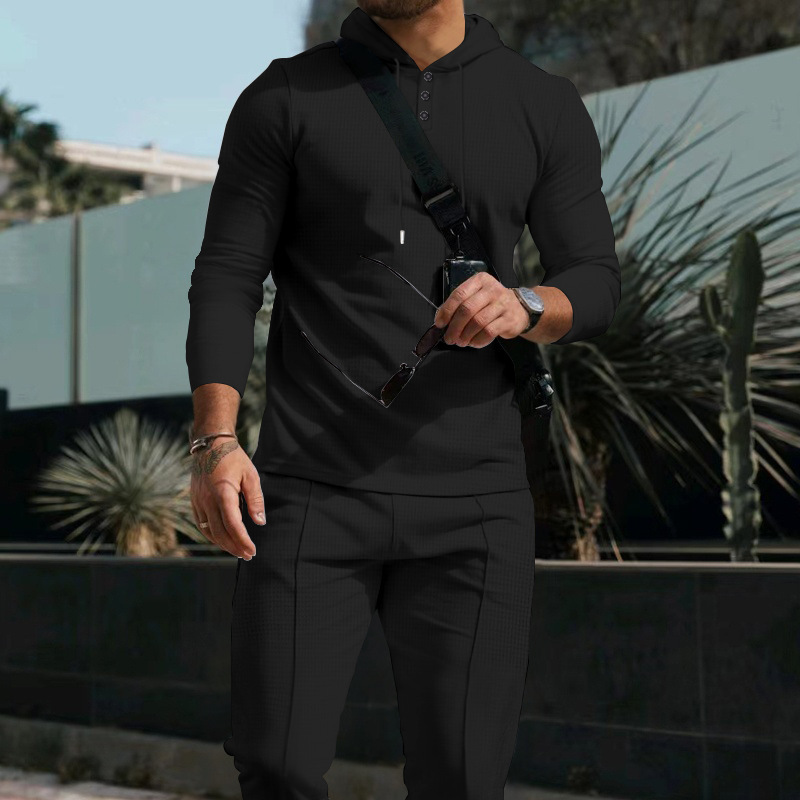 Men's Solid Color Hoodie Tracksuit 2-Piece Set