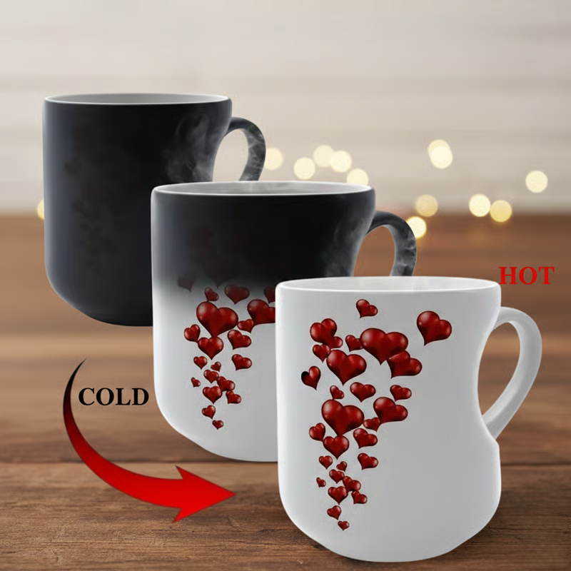 Color Changing Heart Handle Ceramic Mug for Valentine's Day
