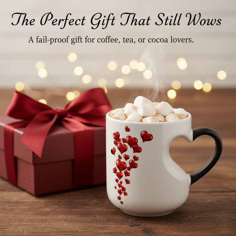 Color Changing Heart Handle Ceramic Mug for Valentine's Day