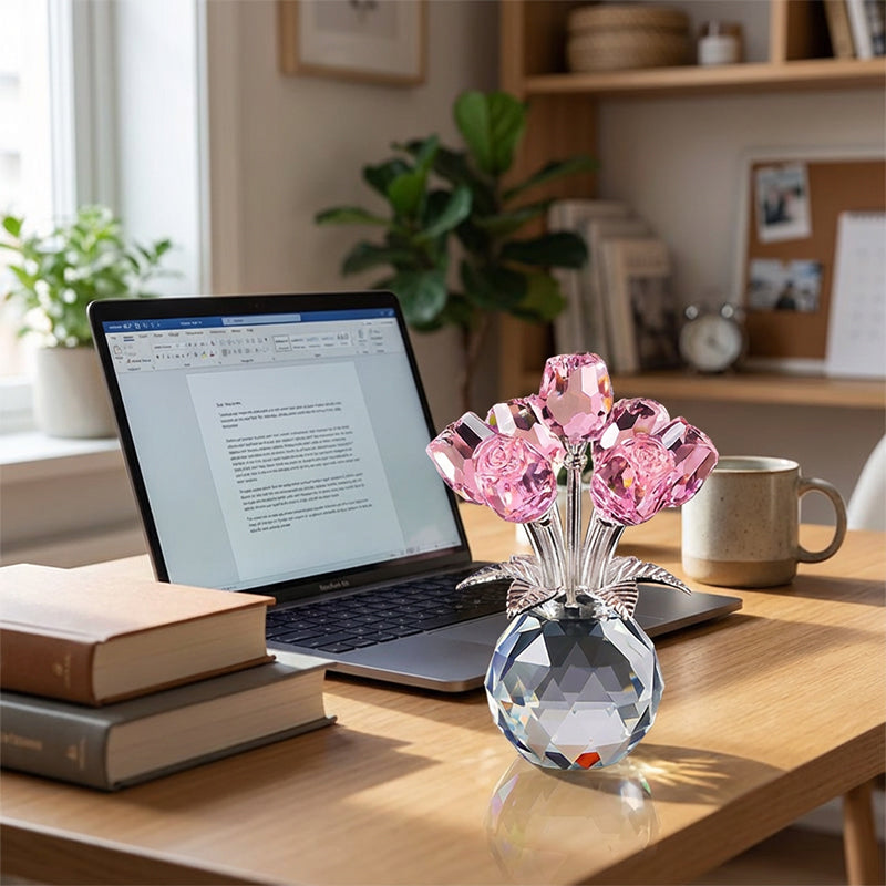 Everlasting Crystal Rose Flower Figurine in Vase