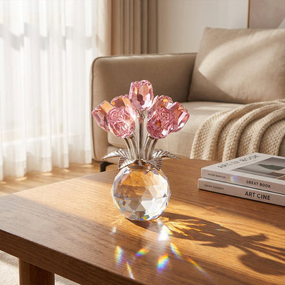 Everlasting Crystal Rose Flower Figurine in Vase