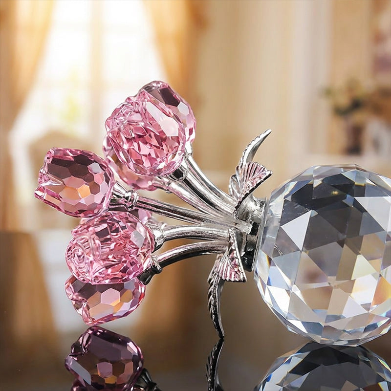 Everlasting Crystal Rose Flower Figurine in Vase