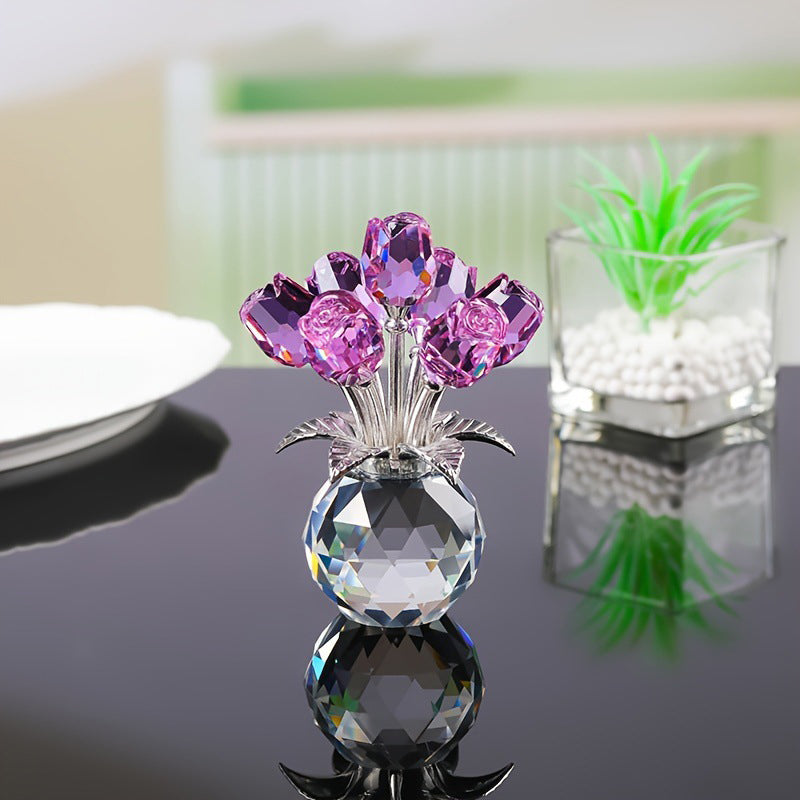 Everlasting Crystal Rose Flower Figurine in Vase