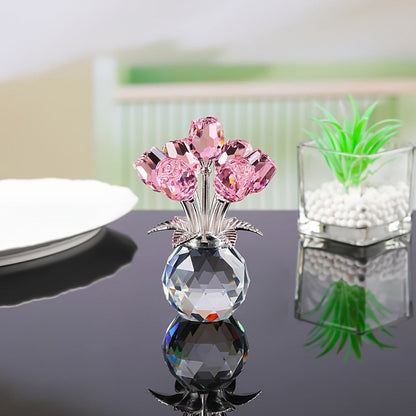 Everlasting Crystal Rose Flower Figurine in Vase