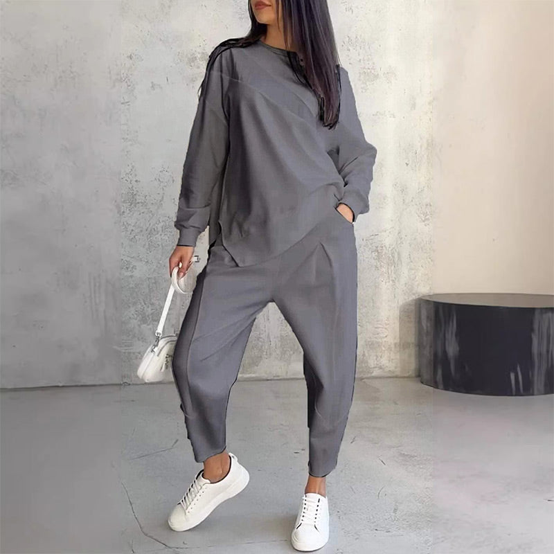 🔥Women's Irregular Hem Top & Casual Pants Set