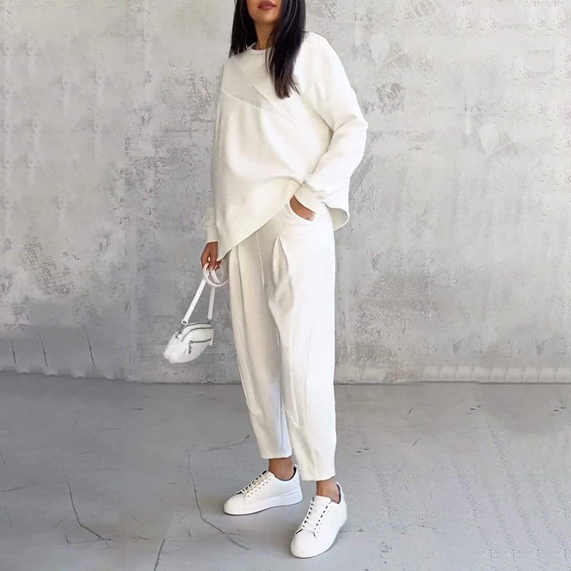 🔥Women's Irregular Hem Top & Casual Pants Set