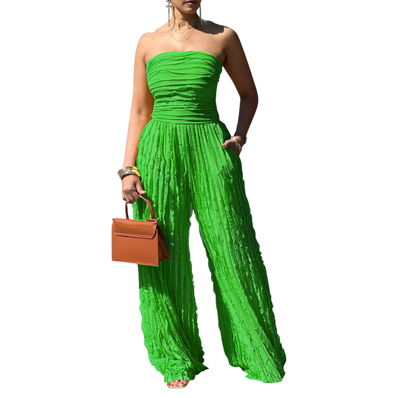 Strapless Crinkle Wide-Leg Jumpsuit